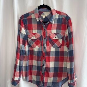 Treasure & Bond Red and Blue Plaid Women's Button Down Shirt